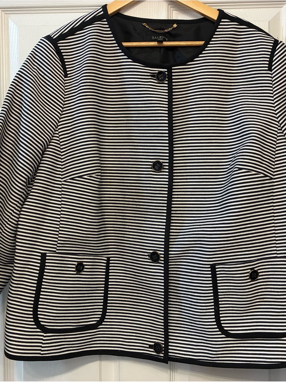 Talbots Lined Black & White Striped Blazer Jacket
